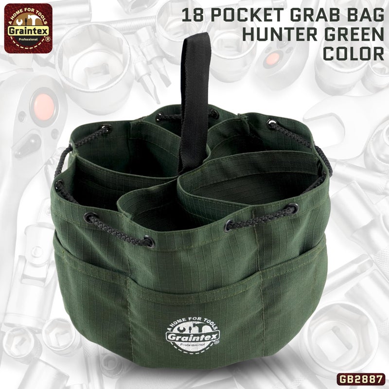 Graintex 18 Pockets Grab Bag Rip-stop Canvas Drawstring Closure, Small Part Organizer Pouch, Small Tools, Screws, Parts, Parachute Tool Bag for Efficient Storage - Hunter Green - Image 2